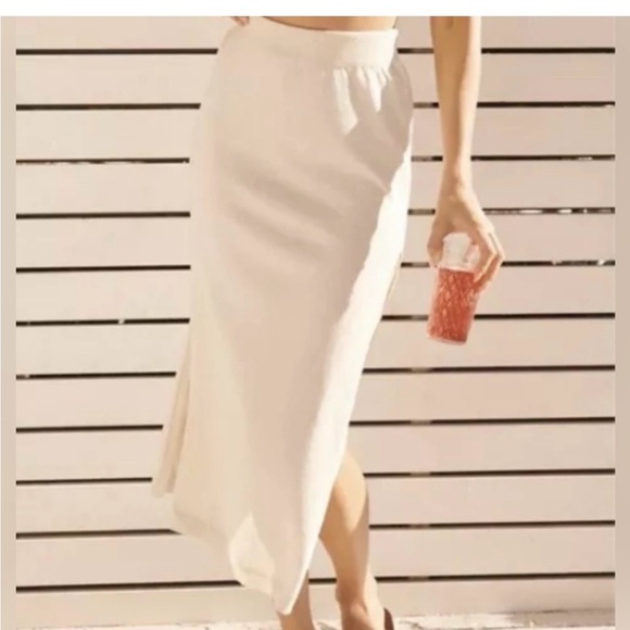Anthropologie Cream Knit Midi Skirt Side Slit High Rise NWT Neutral Size Large - Picture 2 of 4